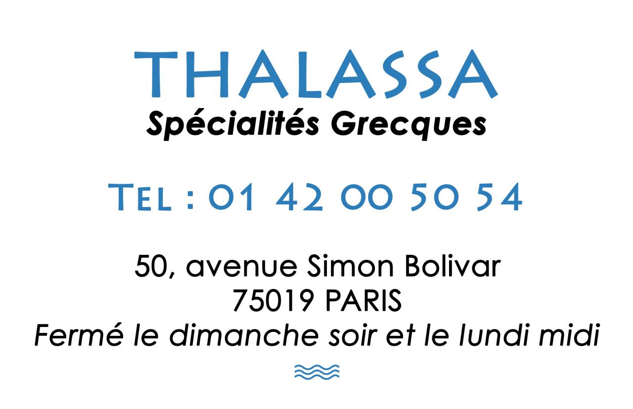 Carte de visite pour le restaurant grec Thalassa